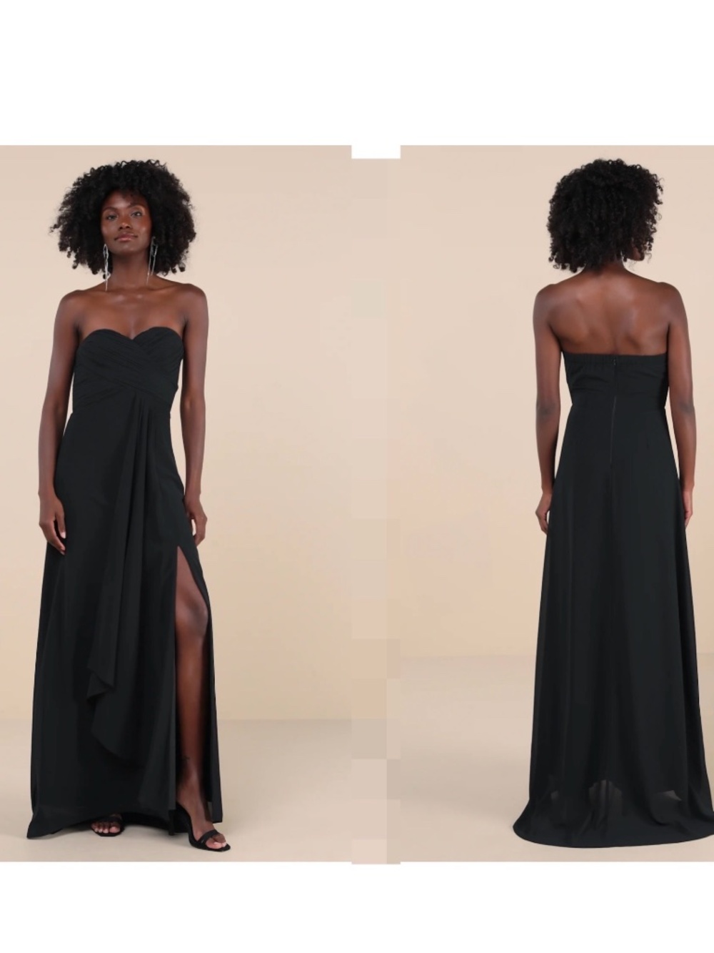 NWT Lulus Splendid Aura Black Chiffon Pleated Strapless Maxi Dress 1X